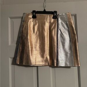 French Connection Shimmering Gold and Silver faux leather Mini Skirt